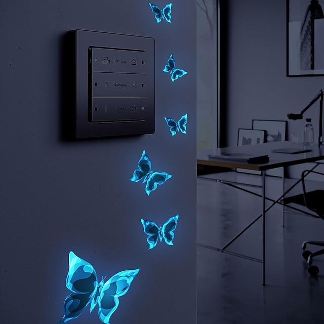  1 setti, pimeässä hohtava perhonen seinätarrat, valoiset seinätarrat, sininen