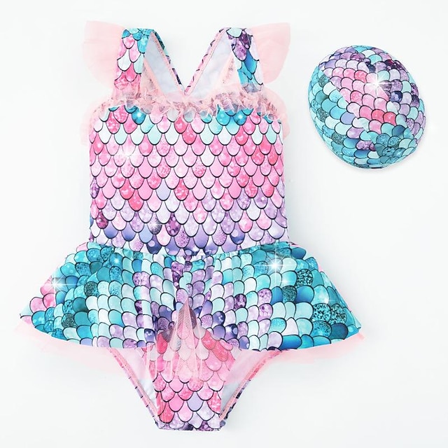  The Little Mermaid Ariel Mermaid Swimwear Bikini Swimsuits Girls' Movie Cosplay Active Sweet Pink Leotard / Onesie Hat