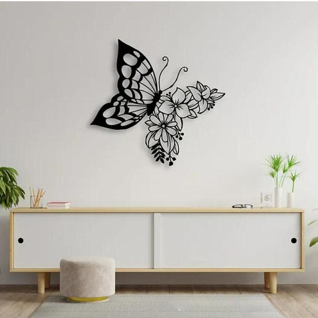  1db fém fali művészet, pillangó, fém fali művészet nappali kerti hálószoba irodai otthon falának dekorációja