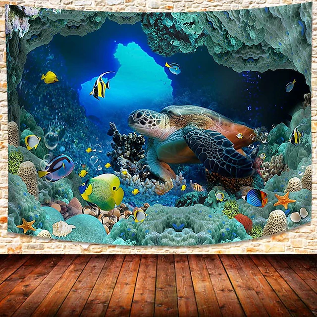 Sea Turtle Hanging Tapestry Wall Art Large Tapestry Mural Decor Photograph Backdrop Blanket Curtain Home Bedroom Living Room Decoration 12
