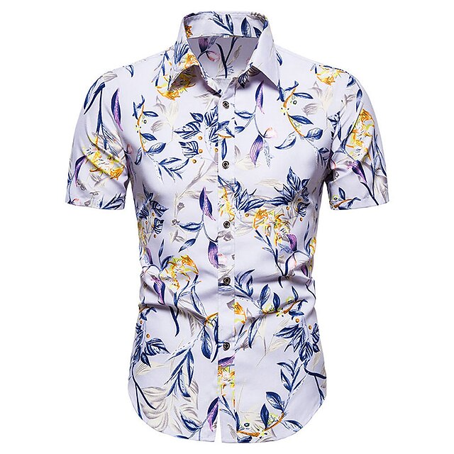  Men's Shirt Summer Shirt Button Up Shirt Casual Shirt Beach Shirt Summer Hawaiian Shirt Red Purple Short Sleeve Florals Shirt Collar Outdoor Going out Print Clothing Apparel Streetwear Stylish Casual