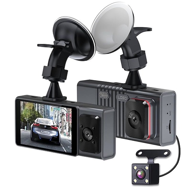  3 Channel Dash Cam Front And Rear Inside 1080P Dash IR Night Vision Loop Recording Car DVR Camera With 3 Inch IPS Screen 3 Cameras Car Dashcam