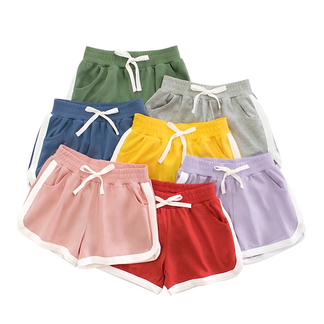  Kids Girls' Shorts Stripe Adorable School Cotton 7-13 Years Summer Yellow Pink Red