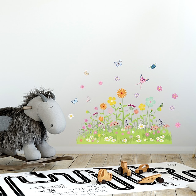  Home Decoration Spring Flower Meadow Butterfly Wall Stickers Children's Room Kindergarten Detachable vinyl Decals 1 PCS