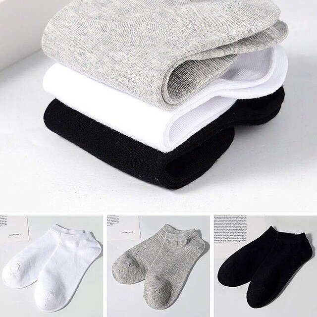 5 Pairs Of Black And White Gray Socks Four Seasons Solid Color Short ...
