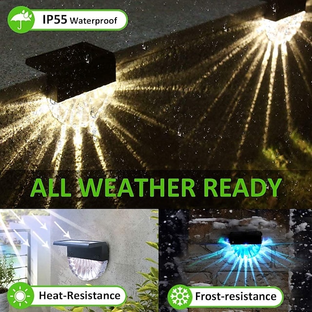 2 4pcs Solar Fence Lights Outdoor Deck Lights Warm White Waterproof RGB   Gruizn1680080803686 