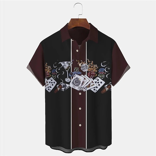  Men's Shirt Summer Hawaiian Shirt Graphic Prints Poker Turndown Black Outdoor Street Short Sleeves Button-Down Print Clothing Apparel Sports Fashion Streetwear Designer