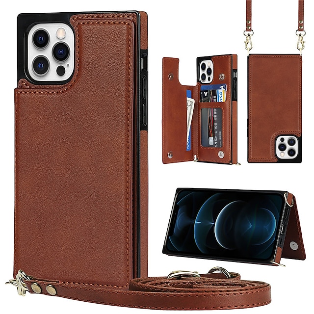  Phone Case For iPhone 15 Pro Max Plus iPhone 14 Pro Max Plus iPhone 13 12 11 Pro Max Mini Wallet Case with Lanyard Card Slot Holder Stand PU Leather