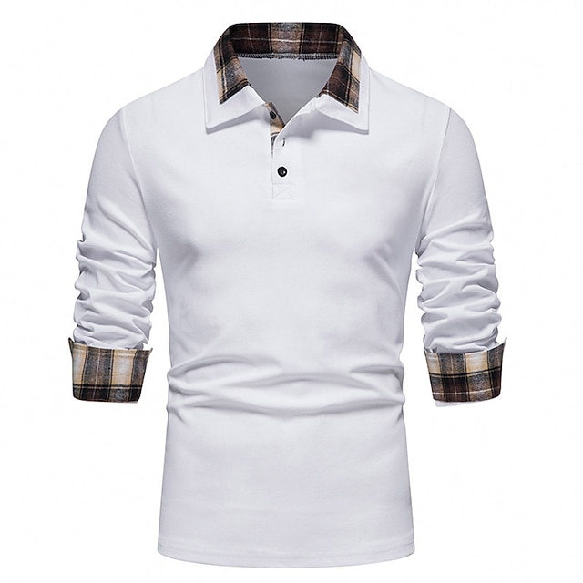  Hombre Camisa casual POLO Exterior Negocio Cuello de polo Clásico Manga Larga Básico Clásico Color sólido Plaid Estilo formal Botón frontal Primavera Otoño Ajuste regular Negro Blanco Gris Oscuro Gris