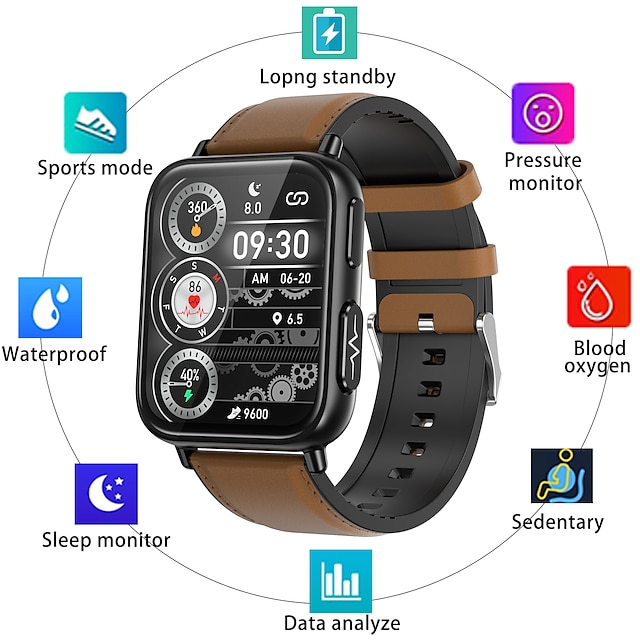  TK10 Smart Watch 1.91 inch Smart Band Fitness Bracelet Bluetooth ECG+PPG Temperature Monitoring Pedometer Compatible with Android iOS Women Men Message Reminder Camera Control Custom Watch Face IP 67