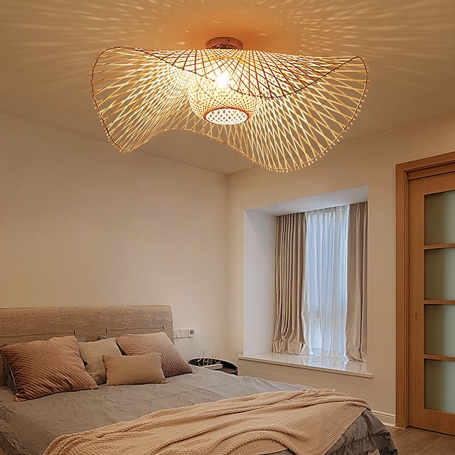  потолочная люстра из бамбукового плетения ретро-идиллический стиль люстра e26 / e27 освещение применимо к гостиной, спальне, ресторану, кафе, бару, ресторану, клубу