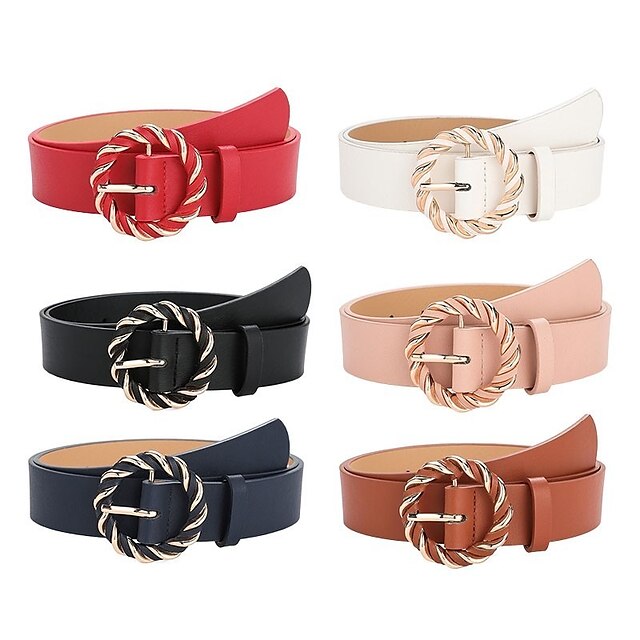  Women's Belt PU Black White Pink Red Blue Skinny Belt Street Daily Pure Color