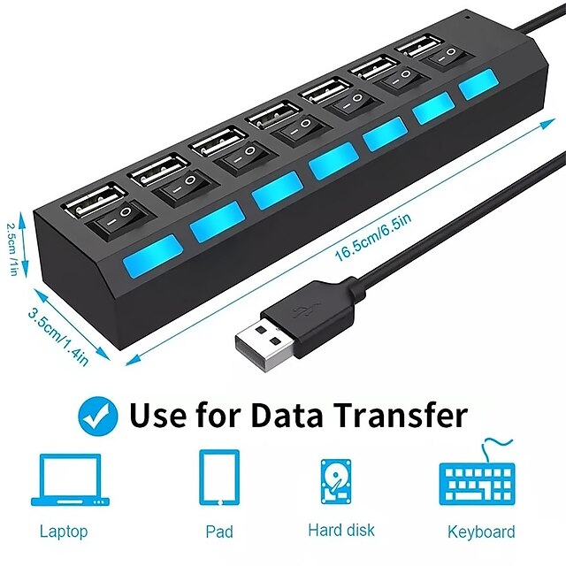  4-منفذ / 7 منافذ USB إلى USB 2.0 محول محور صغير للغاية محور تشغيل / إيقاف التبديل للكمبيوتر المحمول