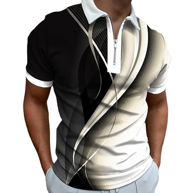 Men's Polo Shirt Zip Polo Golf Shirt Graphic Prints Geometry Linear ...