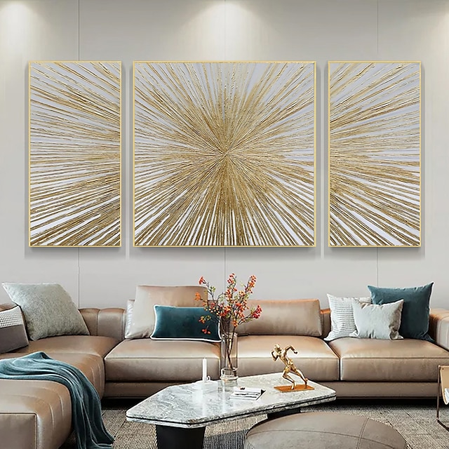  handgemaakte moderne gouden lijn olieverfschilderij op canvas 3 stuks/set gouden kleur abstracte kunst aan de muur foto voor kamer geschenken
