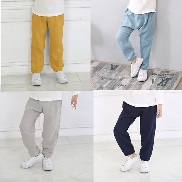  Boys Linen Pants Trousers Solid Color Soft Linen Pants Outdoor Cool Daily Black Yellow Wine Mid Waist
