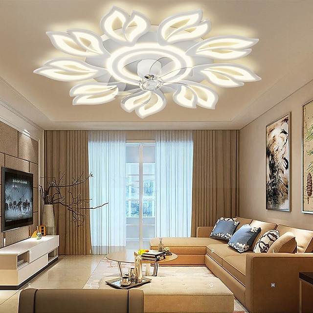  led loftsventilatorer, der kan dæmpes med fjernbetjening kontra blomsterdesign planmonteret loftslampe akryl lampeskærm lysekrone soveværelse stue stue