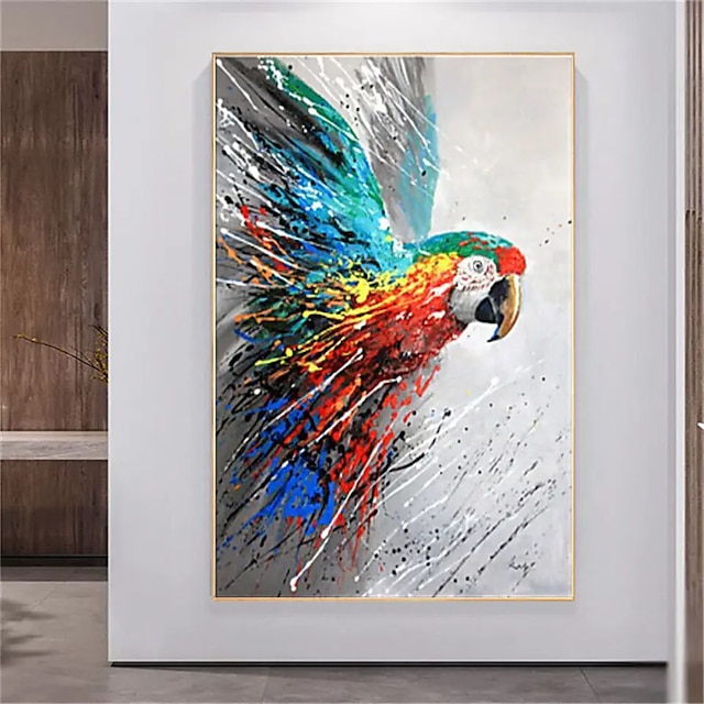  Pintura a óleo 100% artesanal arte de parede pintada à mão em tela colorido animal abstrato papagaio pássaro decoração para casa decoração lona enrolada sem moldura não esticada