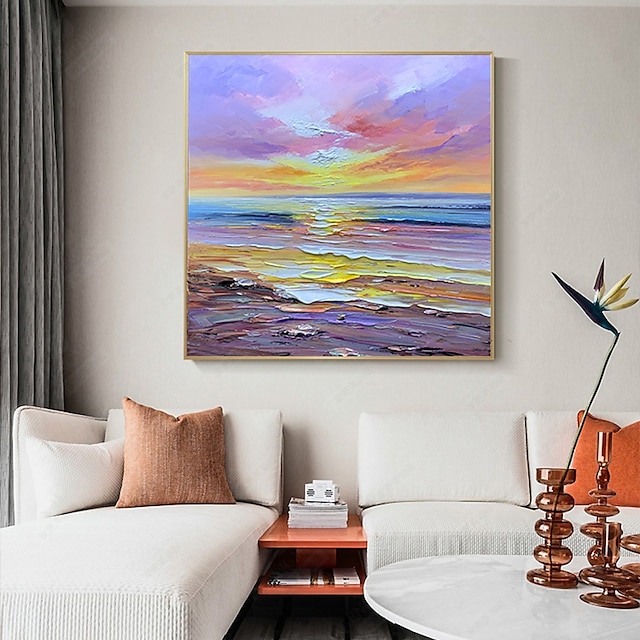  Handmade Oil Painting Canvas Wall Art Decoration Modern Abstract Sea Sunrise Scenery for Home Decor Rolled Frameless Unstretched Painting