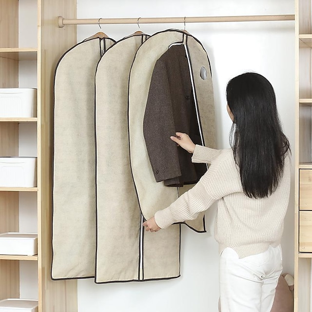  Breathable Dust-proof Bag Clothing Cover Linen Imitation Household Clothing Dust-proof Cover Hanging Storage Bag Thickened Transparent Coat Suit Bag