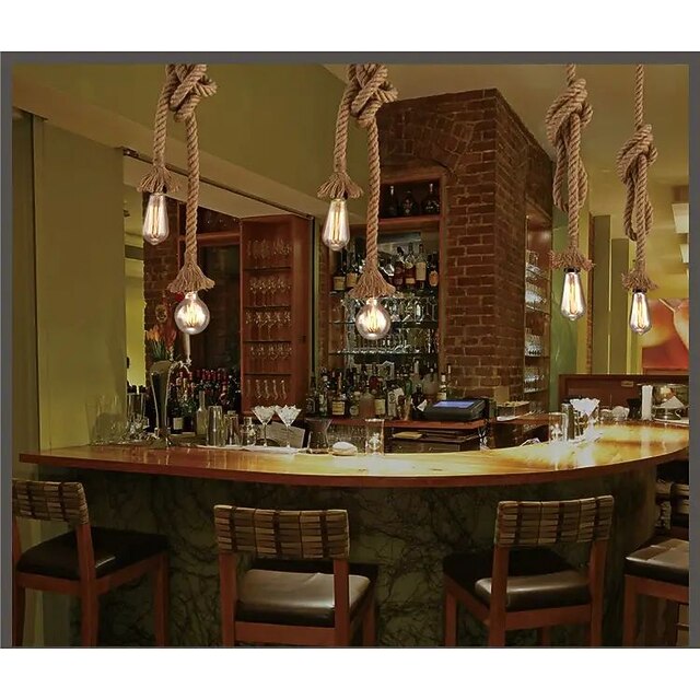 Corde De Chanvre Vintage, Style Rétro, Corde à Tête Unique E27 85–265 V Pour Plafonnier, Base De Suspension, Support D'ampoule, Corde De Lampe