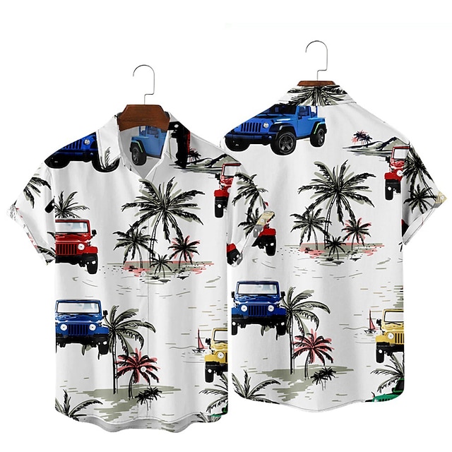  Men's Shirt Summer Hawaiian Shirt Coconut Tree Graphic Prints Turndown White Outdoor Street Short Sleeves Button-Down Print Clothing Apparel Sports Fashion Streetwear Designer