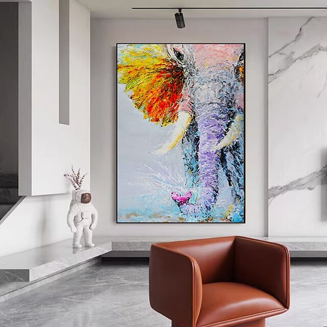  手作りの油絵キャンバス壁アートの装飾現代の動物カラフルな象のリビングルームの家の装飾ロールフレームレス未延伸絵画