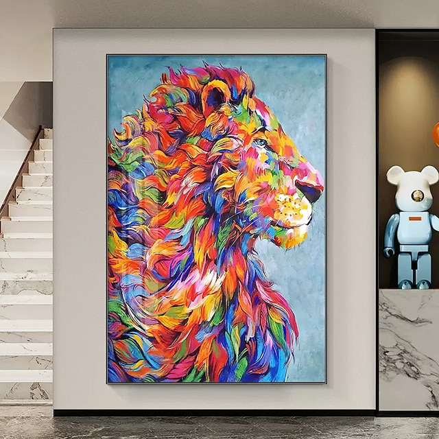  olieverfschilderij handgemaakte handgeschilderde muur art pop cartoon leeuw dier woondecoratie decor gerold canvas geen frame niet uitgerekt