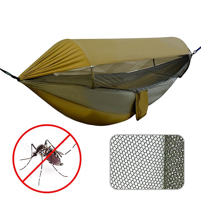 Camping Hammock with Pop Up Mosquito Net Camping Hammock Outdoor Breathable Breathability Wearable Adjustable Flexible Quick Dry Nylon with Carabiners and Tree Straps for 2 person Camping / Hiking