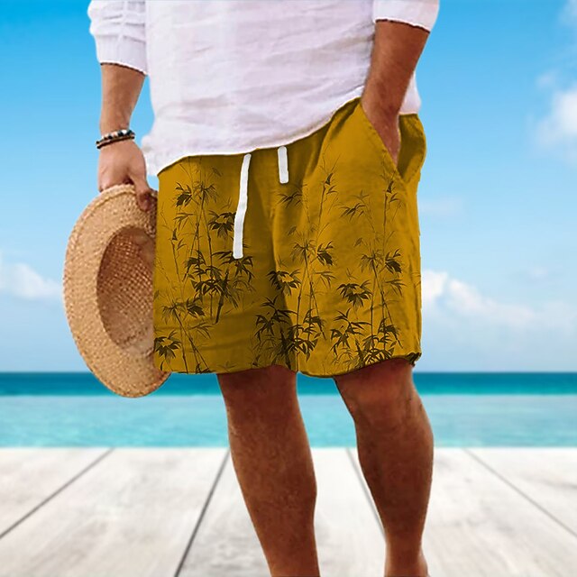 Men's Graphic Plants Summer Shorts Beach Shorts Mid Waist Streetwear Hawaiian Designer Casual Daily Holiday Drawstring Elastic Waist 3D Print Designer Clothing Apparel3