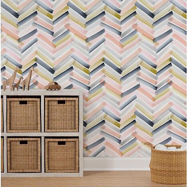  Geometric Stripes Cycle Color Home Decoration Geometric Abstract Wall Covering, PVC / Vinyl Material Self adhesive Wallpaper Wall Cloth, Room Wallcovering