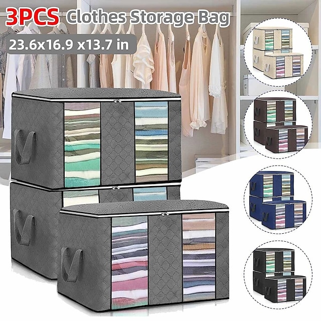  3 Sets Of Clothes Storage Cotton Quilt Bag Non-woven Fabric Finishing Bag Home Fabric Clothing Quilt Dust Bag 60*40*35cm