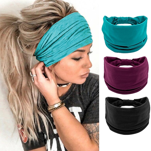  Fashion Wide Brimmed Headband Solid Color Yoga Bandana Sweat Absorbing Stretch Fitness Breathable Headband Women's Hairband