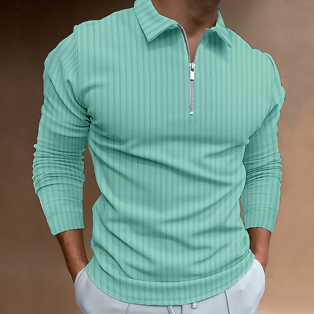 Men's Polo Golf Shirt Casual Quarter Zip Long Sleeve Fashion Casual ...