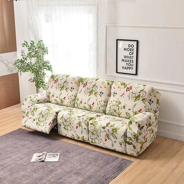 3 Seater Stretch Recliner Covers Couch Slipcover Reclining Cover Floral with Elastic Loop, Anti-cat Scratch Furniture Protector for Kids, Pets, Dogs, Cats 21
