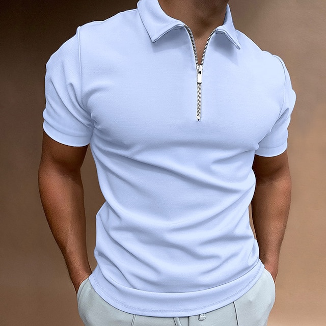  Herr Zip Polo Golftröja Semester Ledigt Fjärdedels blixtlås Kortärmad Mode Ensfärgat Slät Klassisk Sommar Normal Svart Vit Marinblå Kungsblå Svag Blå Zip Polo