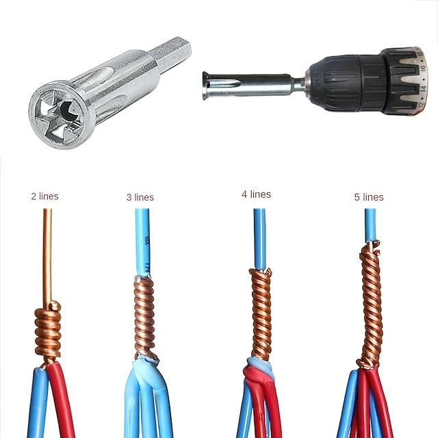  1 stk. wiresnoningsværktøj, 4,0 mm², wirestripper og twister, snoet wireværktøj med hurtig forbindelse til boremaskiner, tilbehør til elværktøj samtidig afisolering og snoet ledningskabel
