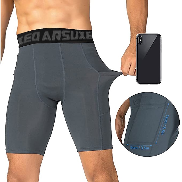 Arsuxeo Men's Running Tight Shorts Compression Shorts with Phone Pocket