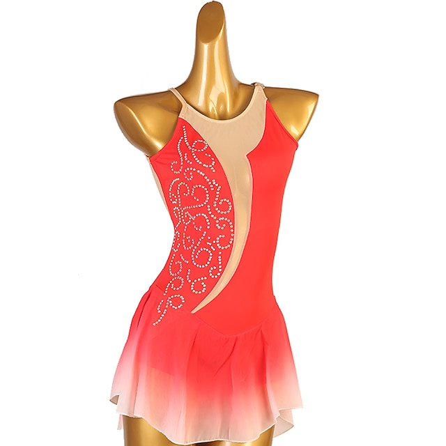 Figure Skating Dress Women's Girls' Ice Skating Dress Red Patchwork