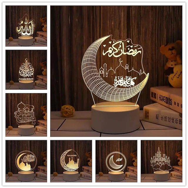 EID Mubarak 3D Night Light Decorations Acrylic LED Islamic Muslim Ramadan Festival Supplies for Home Decoration Night Lamp Bedroom Decor 20