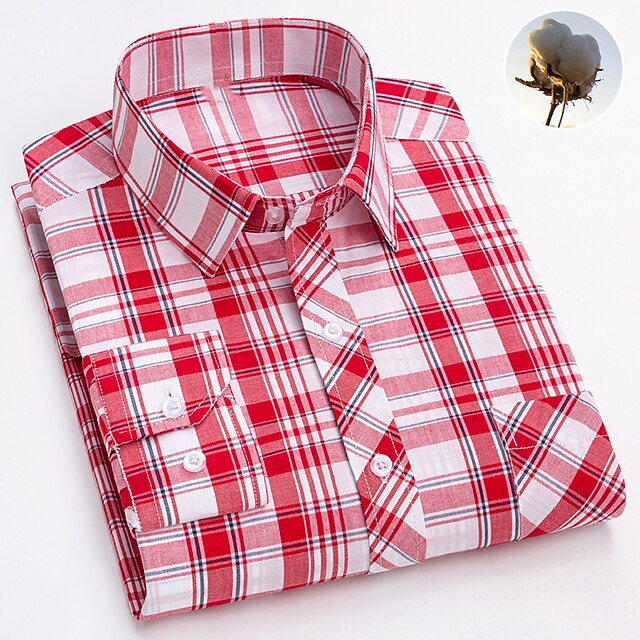 Men's Dress Shirt Plaid Wedding Office / Career Light Yellow Light Blue Black Wine Long Sleeve Turndown Spring & Fall Clothing Apparel Front Pocket 8