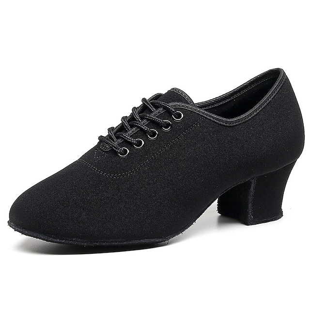  Women's Latin Shoes Modern Shoes Dance Shoes Prom Ballroom Dance Lace Up Oxford Full Leather Sole Thick Heel Closed Toe Lace-up Adults' Black