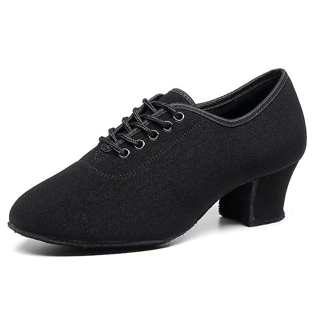 Women's Black Oxford Ballroom Dance Shoes – Canvas Lace-Up Latin Practice Shoes with Suede Sole for Professional Performance & Training 14