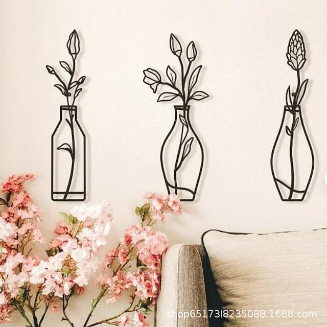  1pc Flowers Vases Metal Wall Art Outdoor Decor Rust Proof Wall Sculpture Ideal For Garden, Home, Farmhouse, Patio And Bedroom