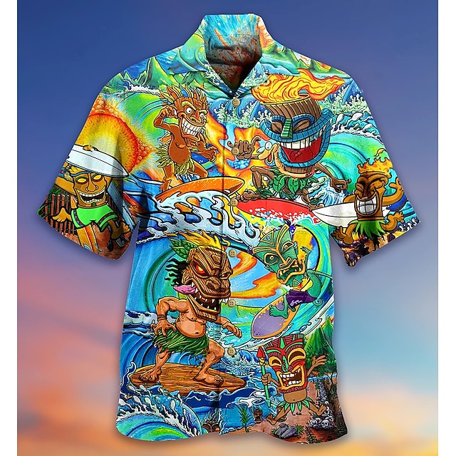 Men's Shirt Summer Hawaiian Shirt Dragon Coconut Tree Graphic Prints ...