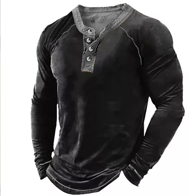 Men's Henley Shirt Tee Long Sleeve Shirt Plain Henley Street Vacation Long Sleeve Button Clothing Apparel Designer Basic Modern Contemporary3