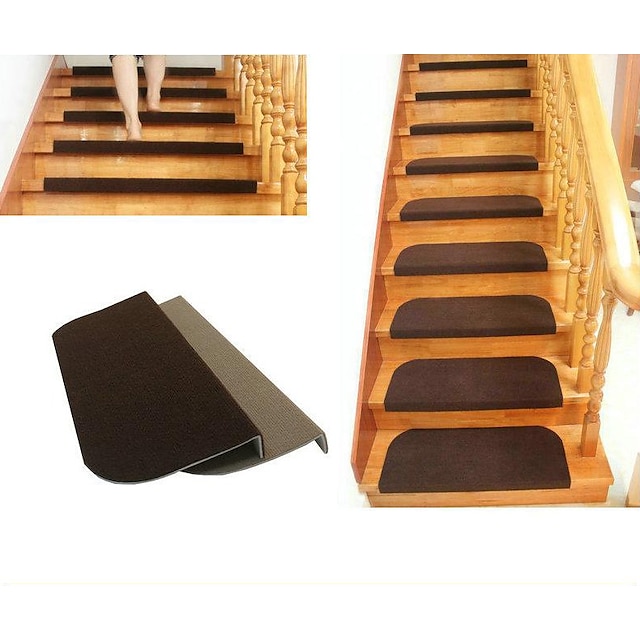  Non Slip Carpet Stair Treads Non Skid Safety Rug Slip Resistant Indoor Runner for Kids Elders and Pets with Reusable Adhesive, Brown