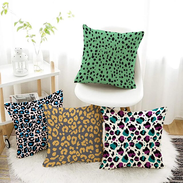  Animal Pattern Double Side Pillow Cover 4PC Soft Decorative Square Cushion Case Pillowcase for Bedroom Livingroom Sofa Couch Chair Machine Washable