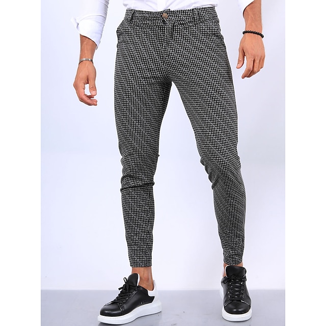  Men's Trousers Chinos Chino Pants Plaid Dress Pants Pocket Plaid Comfort Breathable Outdoor Daily Going out Cotton Blend Fashion Streetwear Light Grey Dark Gray