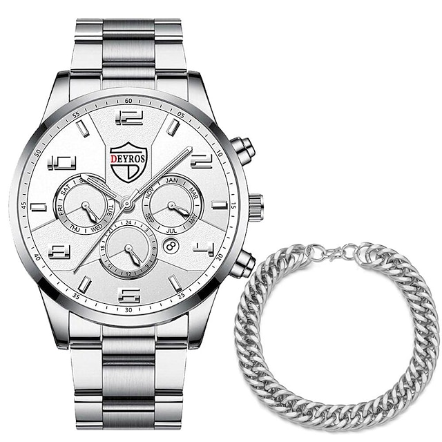  Men Quartz Watch Fashion Luxury Casual Analog Wristwatches with Bracelet Set Black Business Mens Stainless Steel Watches Men Watch Set